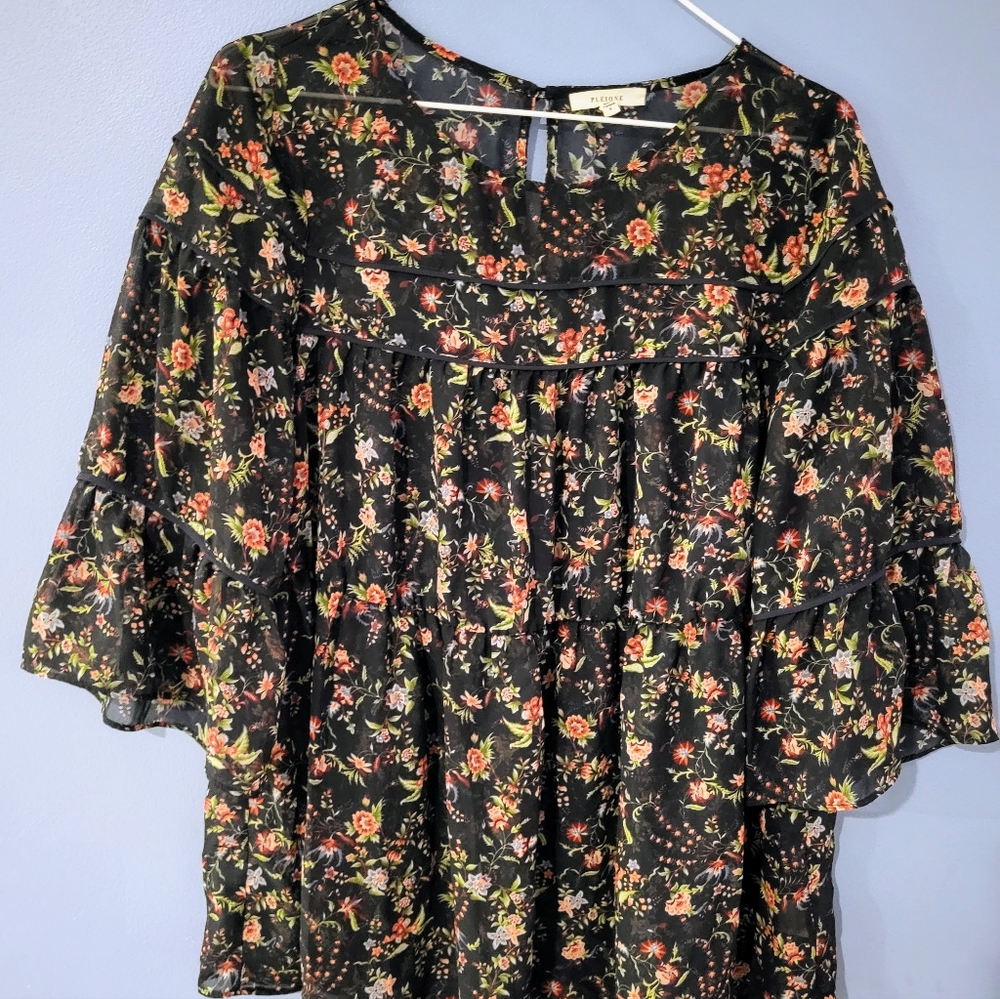 Pleione Womens Sheer Blouse Sz Small